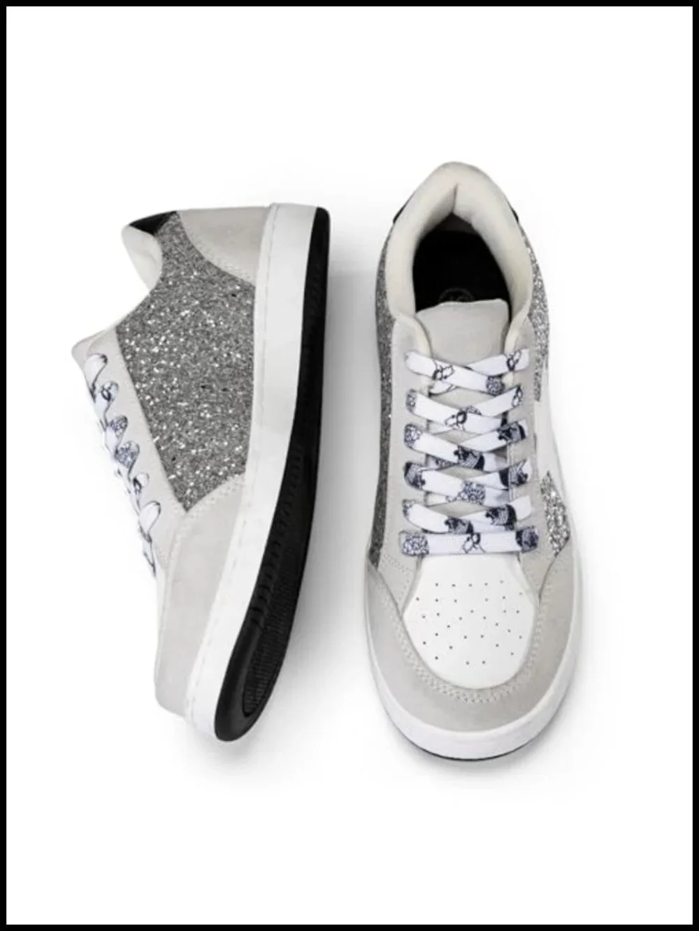 Sparkly Star Fashion Sneakers Glitter Non Slip Retro Leather Lace Up Walking